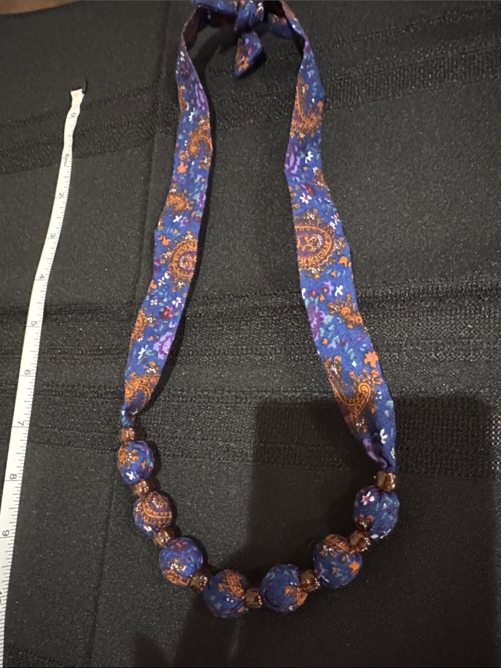 Vintage Blue Paisley Fabric Bead Necklace/ choker- Women Jewelry